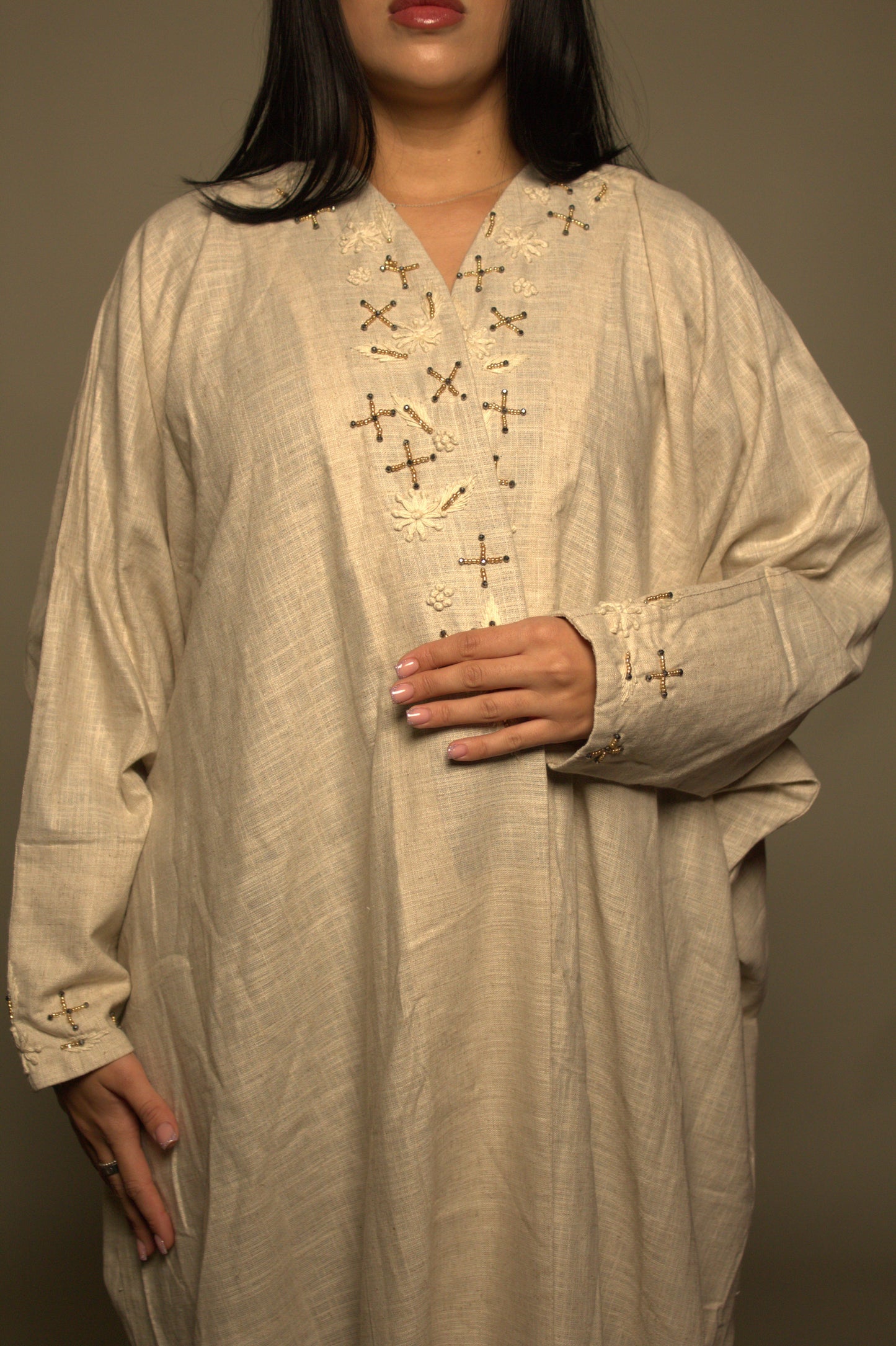 Linen Bisht Abaya - Beige