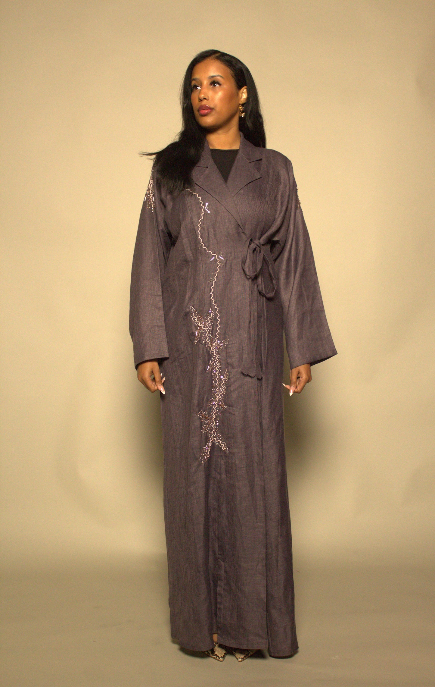 Linen Wrap Abaya - Purple