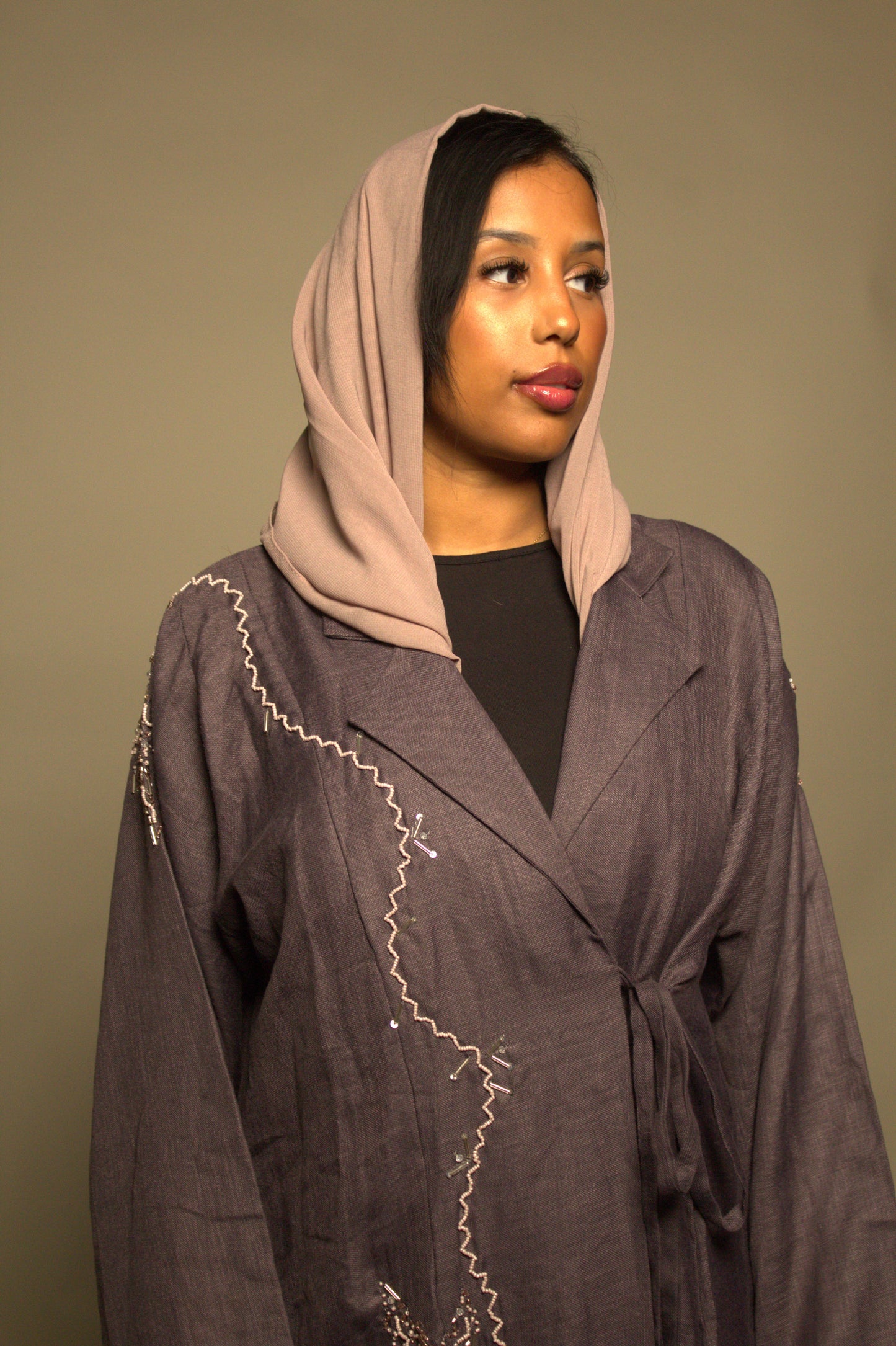 Linen Wrap Abaya - Purple