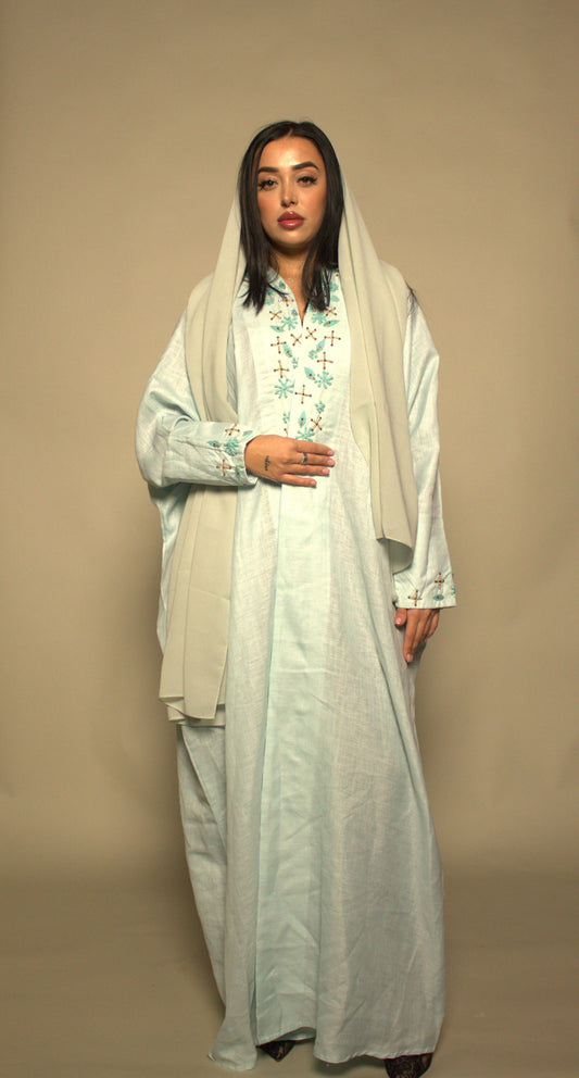 Linen Bisht Abaya - Turquoise