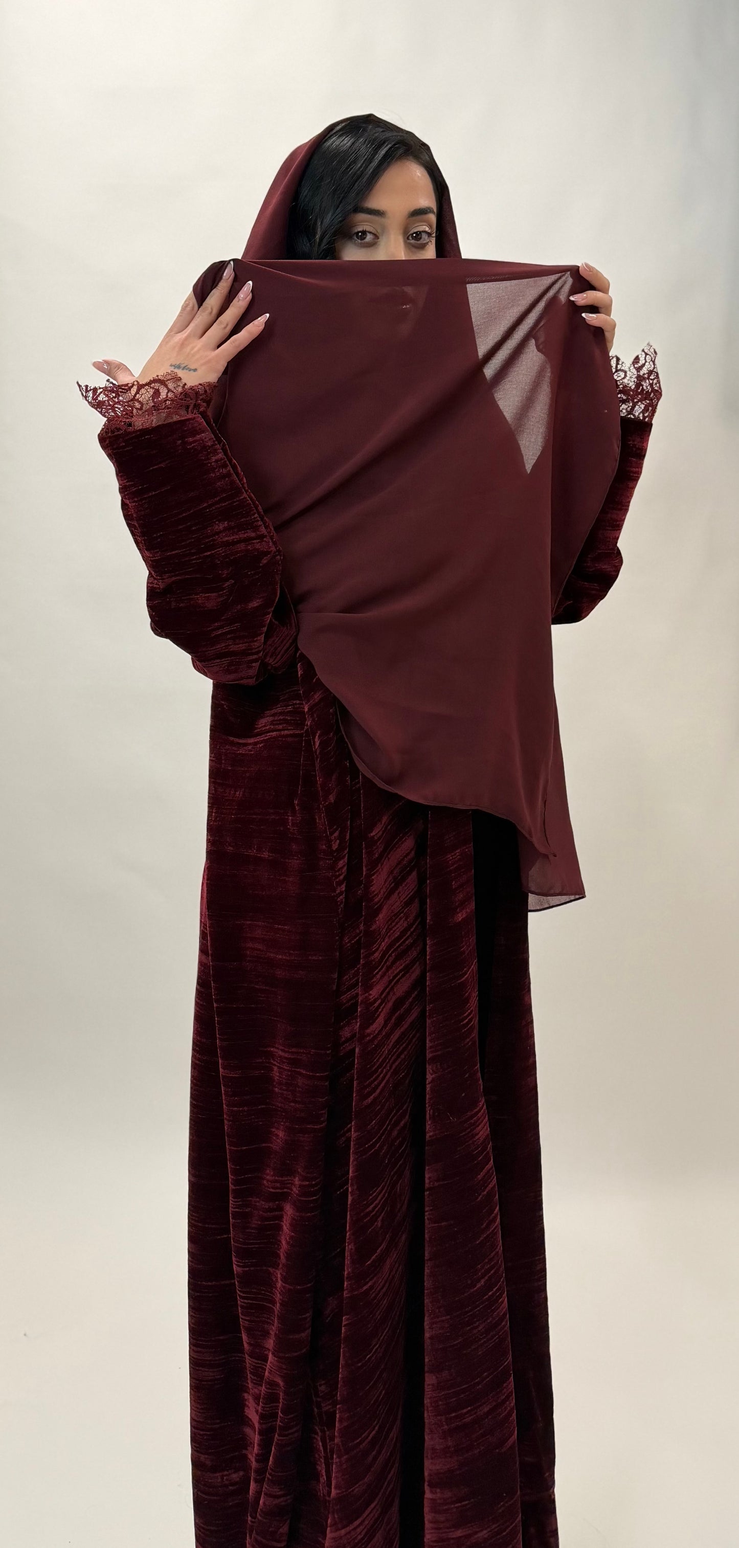 Dark Cherry with Lace Abaya