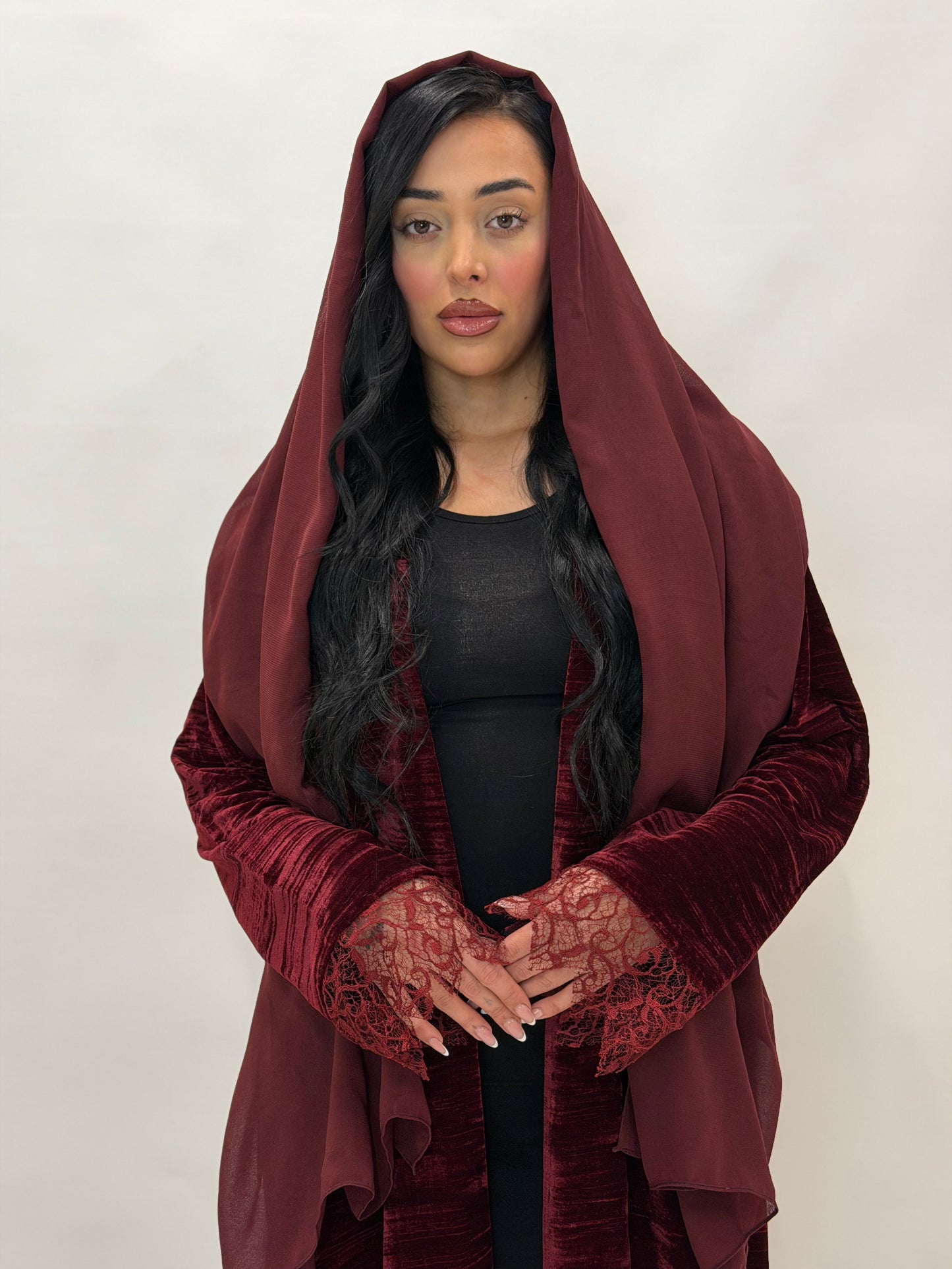 Dark Cherry with Lace Abaya