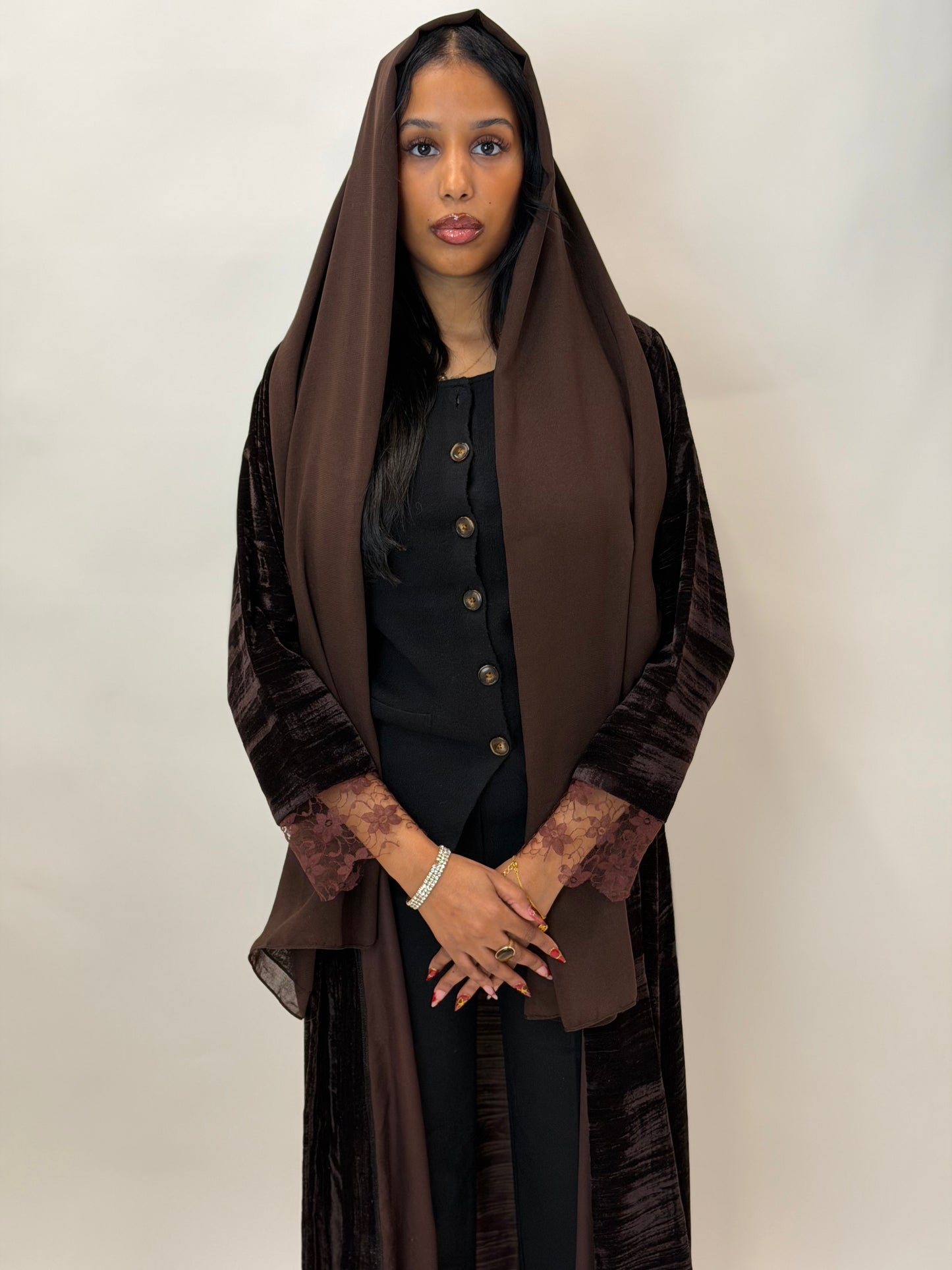 Chocolate Brown with Lace Abaya