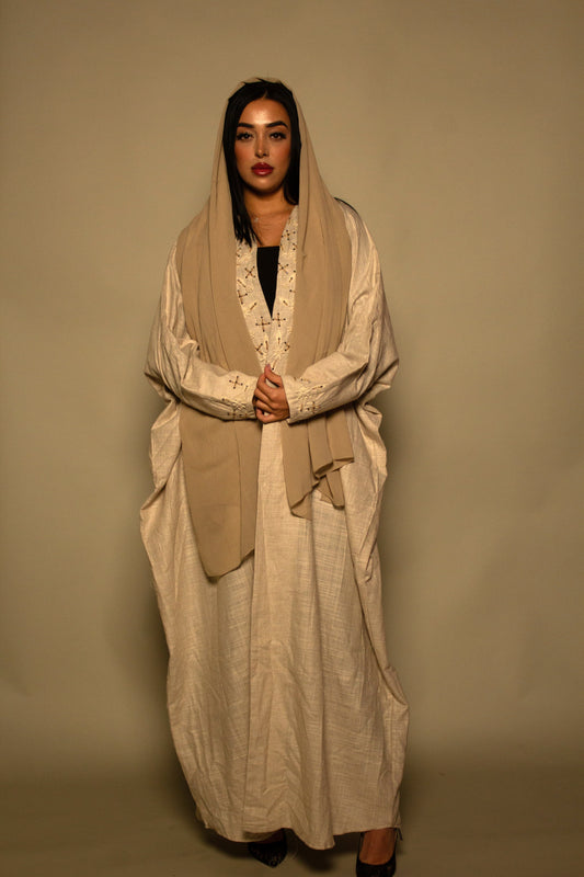 Linen Bisht Abaya - Beige